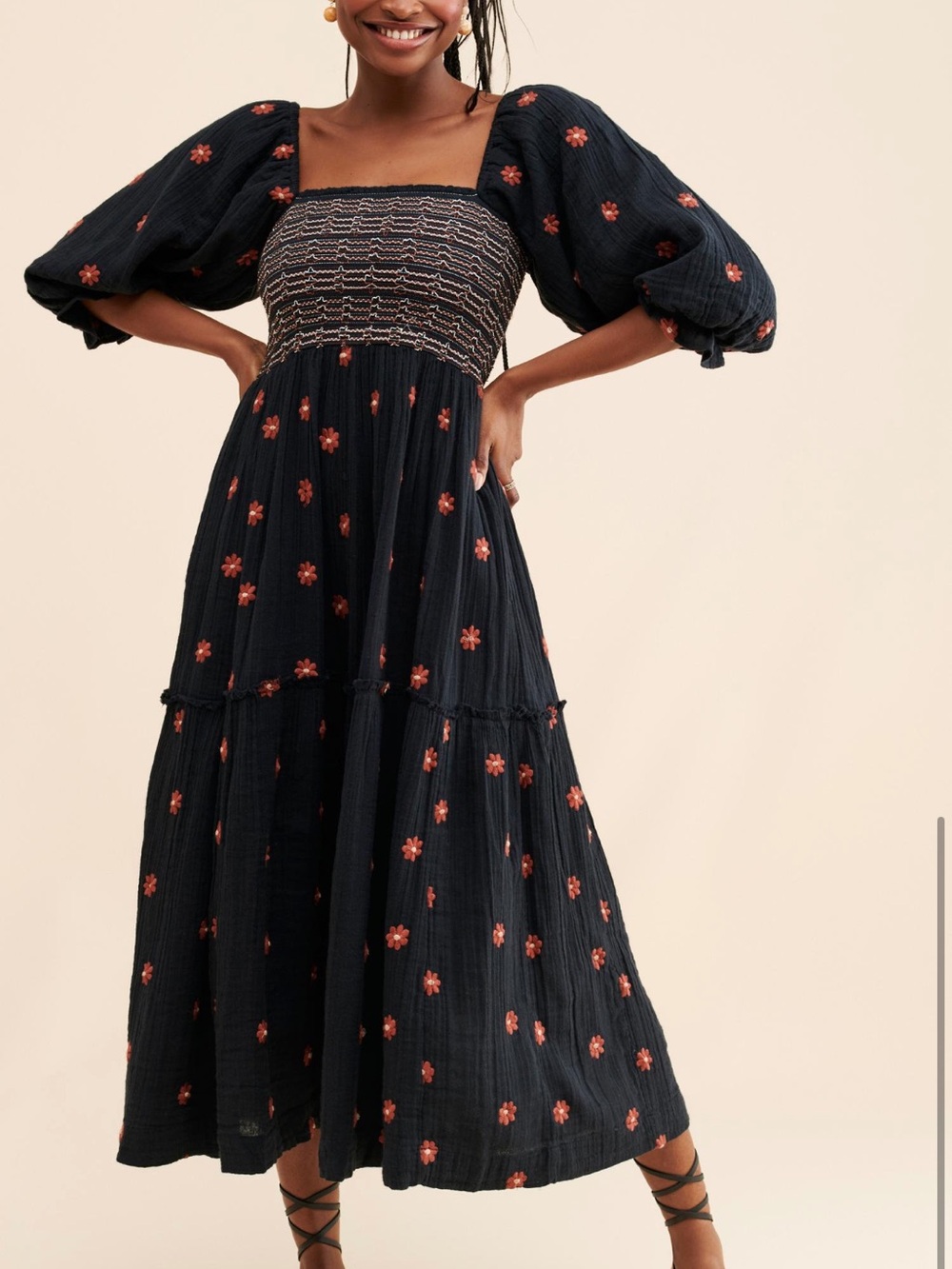 Free People Dahlia Embroidered Black Maxi Dress